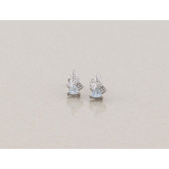 10k White Gold Natural Aquamarine and Diamond Earrings Stud Post 3/8" x 1/4" - Picture 3 of 10